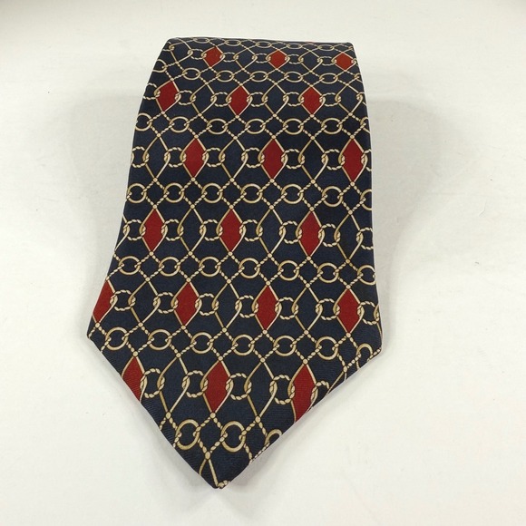 Vintage Claybrooke Pure Silk Hand Made Nautical Blue Red White Gold Tie 57.5" - Picture 1 of 3